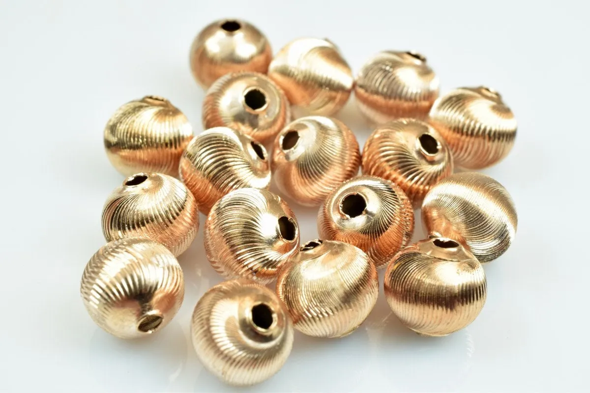 100 PCs Rose Gold Plated Carved Round Beads 8mm Diamond Cut For Jewelry Making