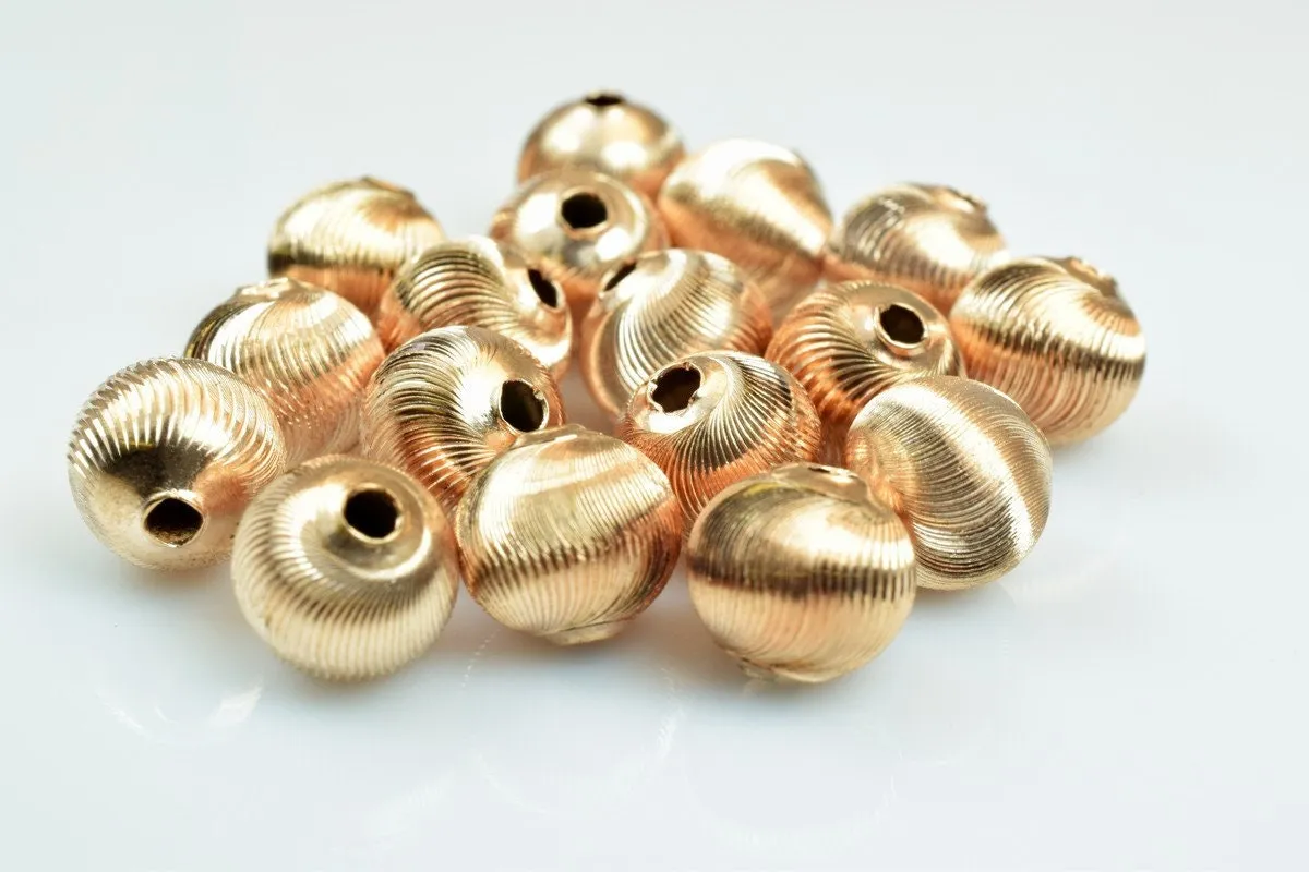 100 PCs Rose Gold Plated Carved Round Beads 8mm Diamond Cut For Jewelry Making