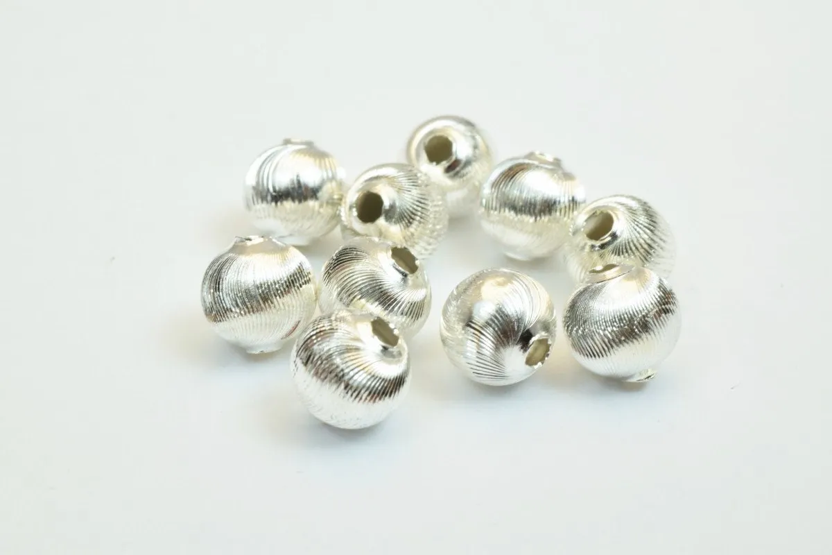 100 PCs Silver Plated Carved Round Beads 8mm Diamond Cut