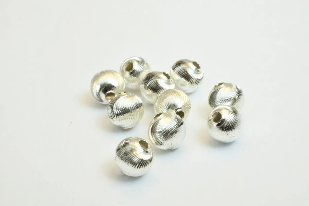 100 PCs Silver Plated Carved Round Beads 8mm Diamond Cut