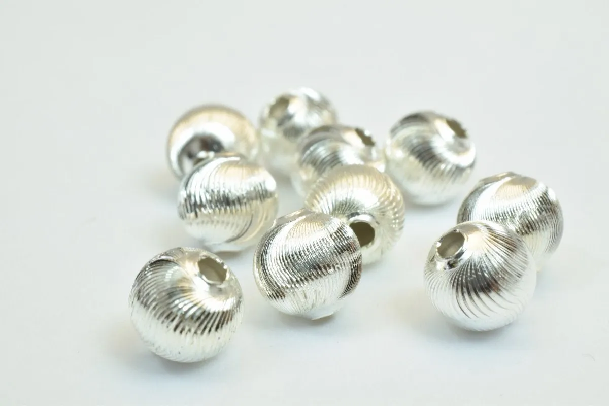 100 PCs Silver Plated Carved Round Beads 8mm Diamond Cut