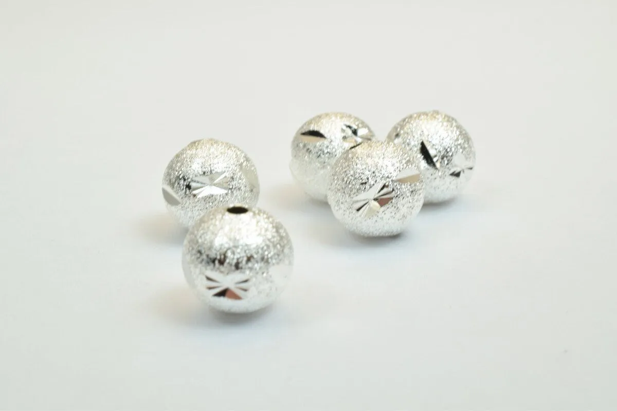 100 PCs Silver Plated Carved Round Beads 8mm/10mm Diamond Cut