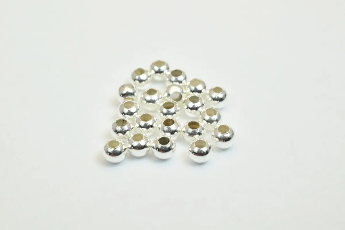 100 PCs Silver Plated Plain Round Beads 6mm Hole Size 3mm