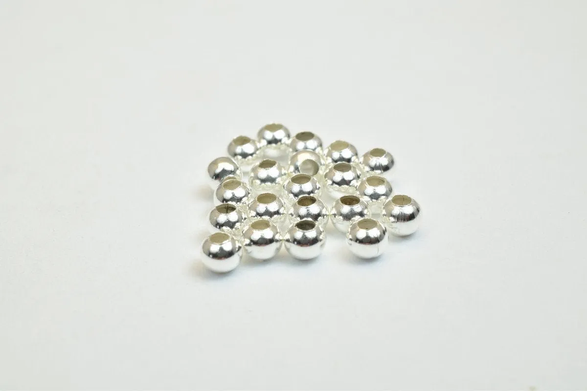 100 PCs Silver Plated Plain Round Beads 6mm Hole Size 3mm