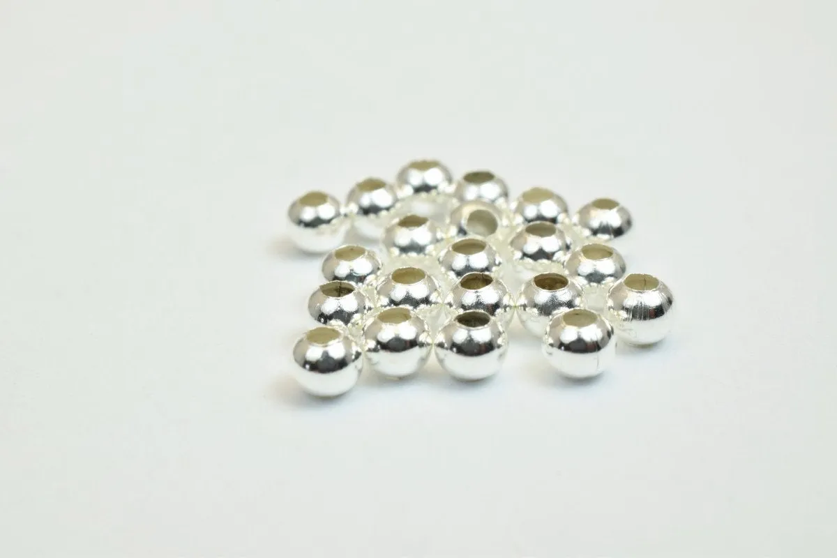 100 PCs Silver Plated Plain Round Beads 6mm Hole Size 3mm