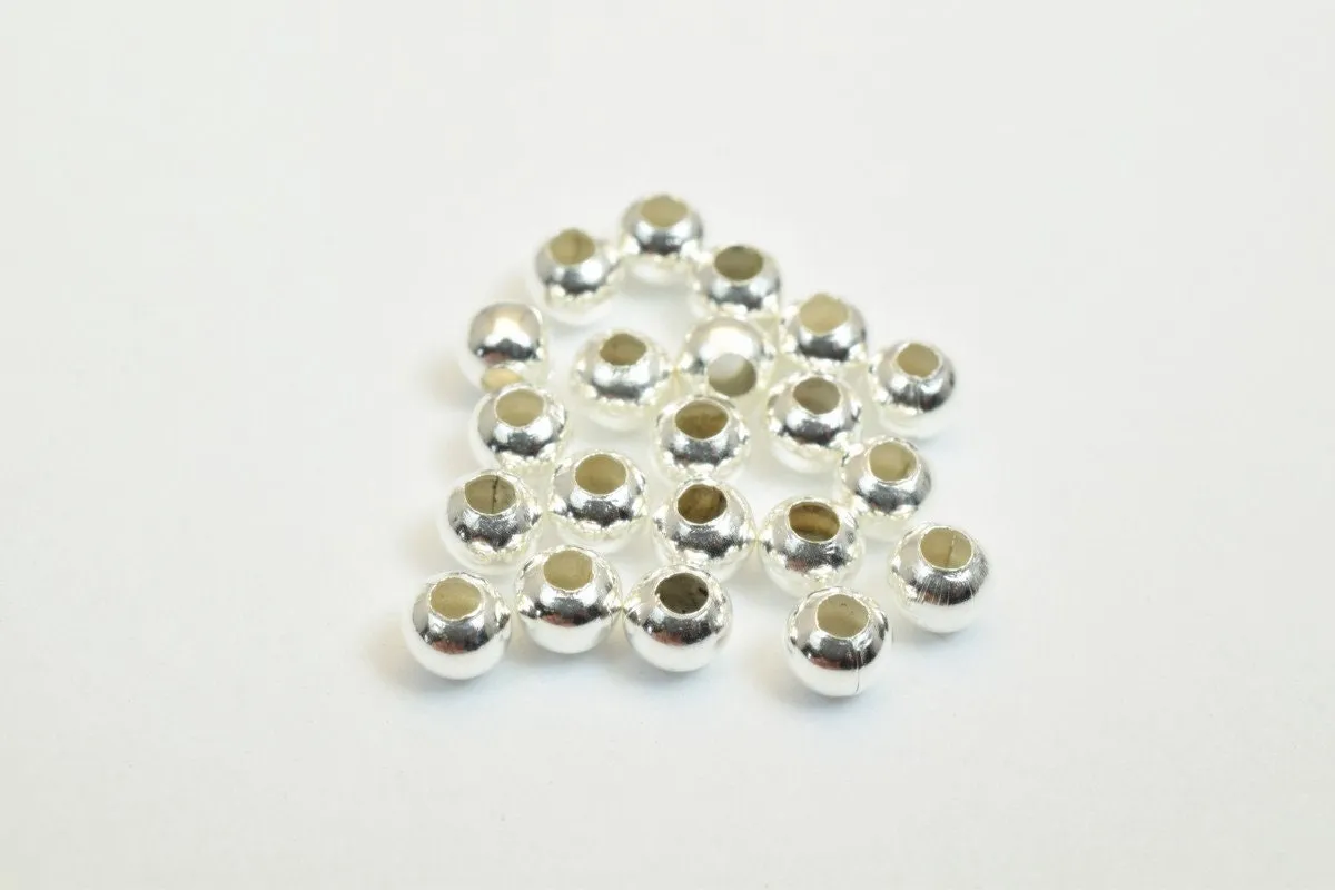 100 PCs Silver Plated Plain Round Beads 6mm Hole Size 3mm