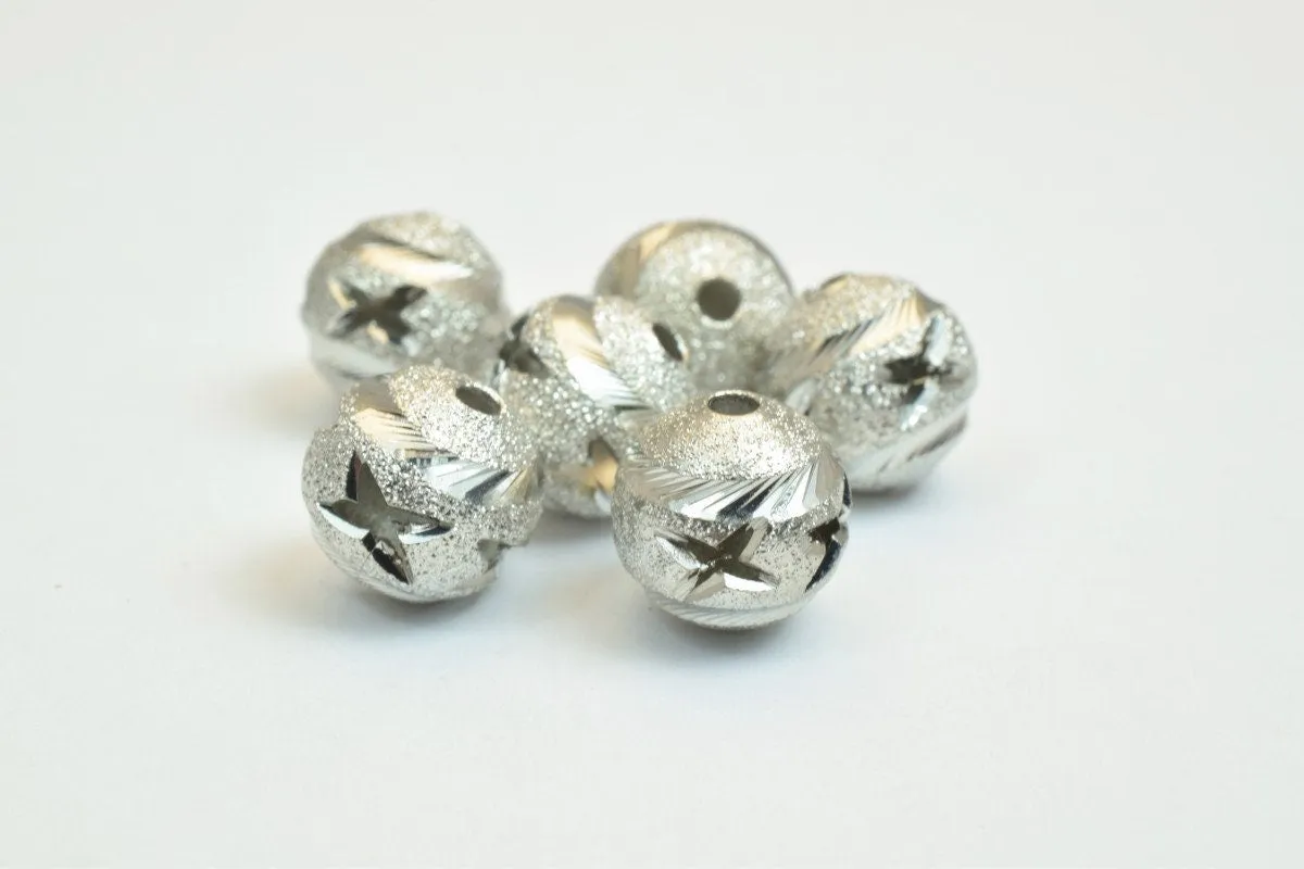 100 PCs Steel Plated Carved Round Beads 10mm Diamond Cut