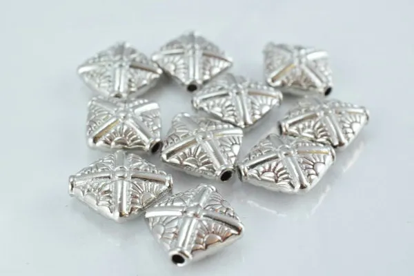 10x12mm Matte Silver Engraved Decorative Alloy Beads,10pcs/PK, 2m hole 5m thickness