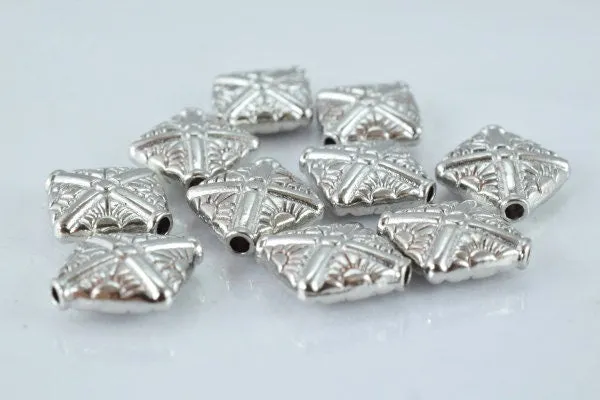 10x12mm Matte Silver Engraved Decorative Alloy Beads,10pcs/PK, 2m hole 5m thickness