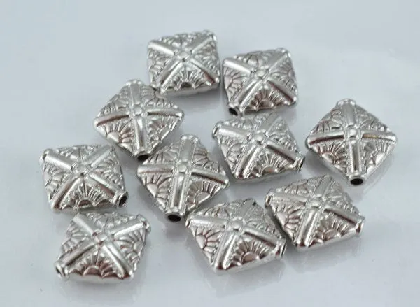 10x12mm Matte Silver Engraved Decorative Alloy Beads,10pcs/PK, 2m hole 5m thickness