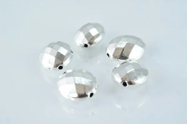 11x14mm Faceted Disco Oval Matte Silver Spacer Finding, Charm Pendant Alloy Metal Beads, Sold by 1 pack of 5pcs, 1m hole 7mm bead thickness.