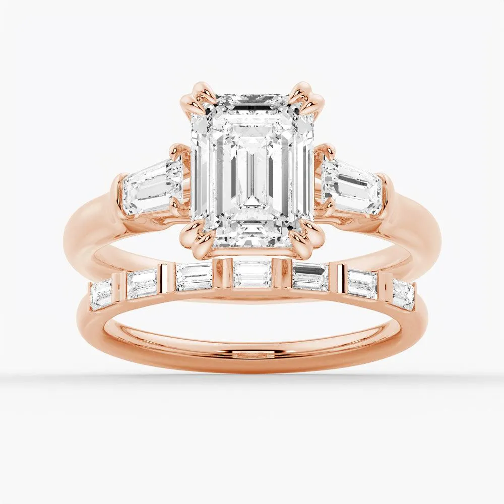 3 CT. Emerald-Cut Moissanite Engagement Ring with Tapered Baguette Side Stones