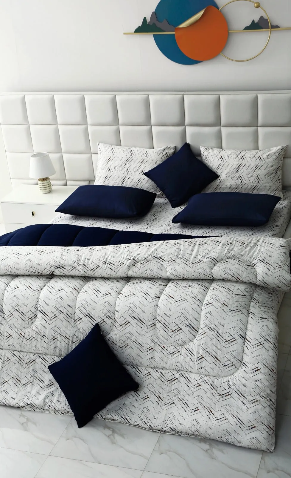 8 PCs Winter Comforter Set-Blue Texture