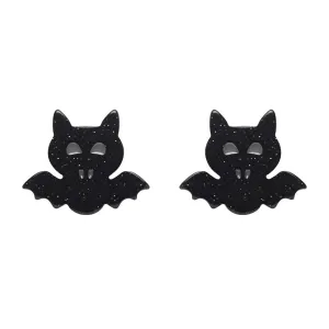 Bat Glitter Stud Earrings - Black