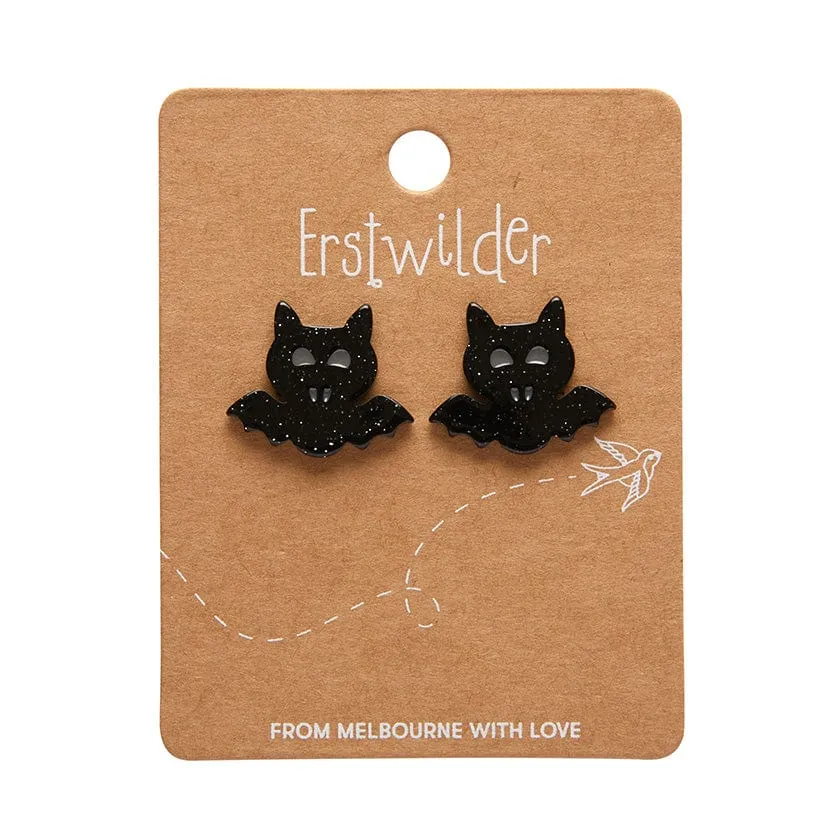 Bat Glitter Stud Earrings - Black