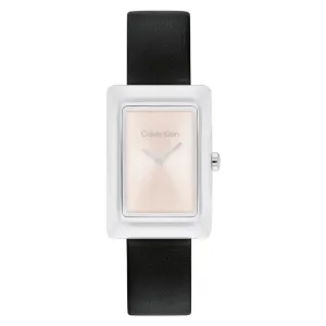 Calvin Klein Black Leather Blush Dial Women's Watch - 25200400