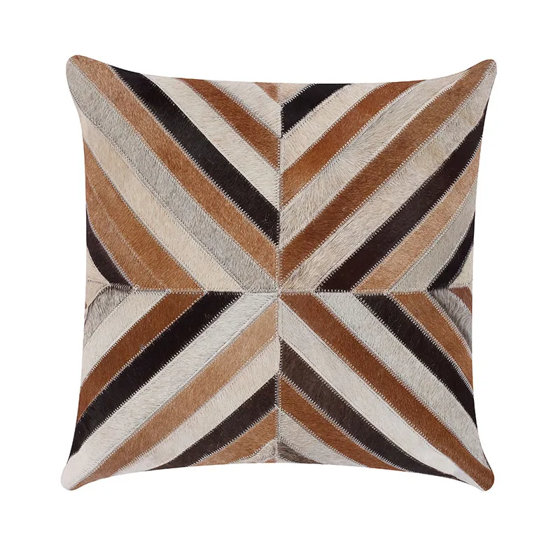 Cream and Grey Cowhide Throw Cushion