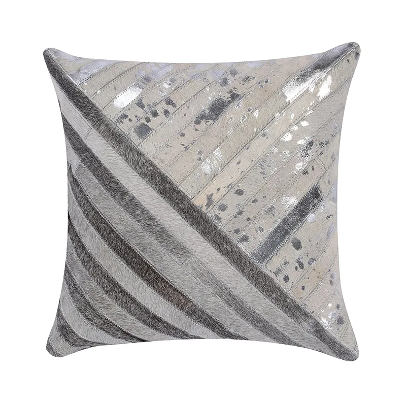 Cream and Grey Cowhide Throw Cushion