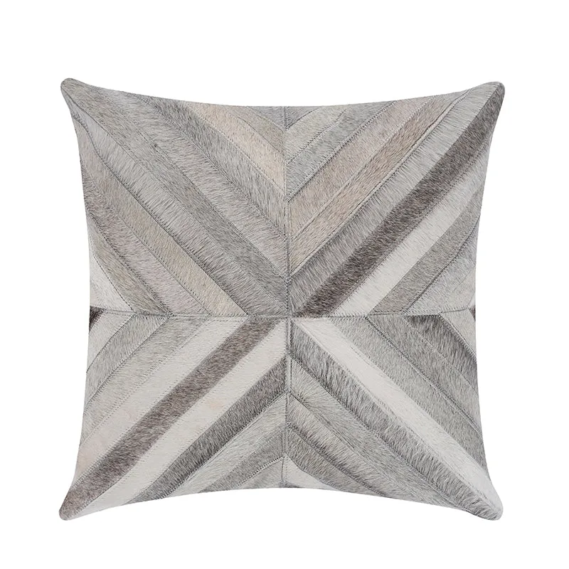 Cream and Grey Cowhide Throw Cushion