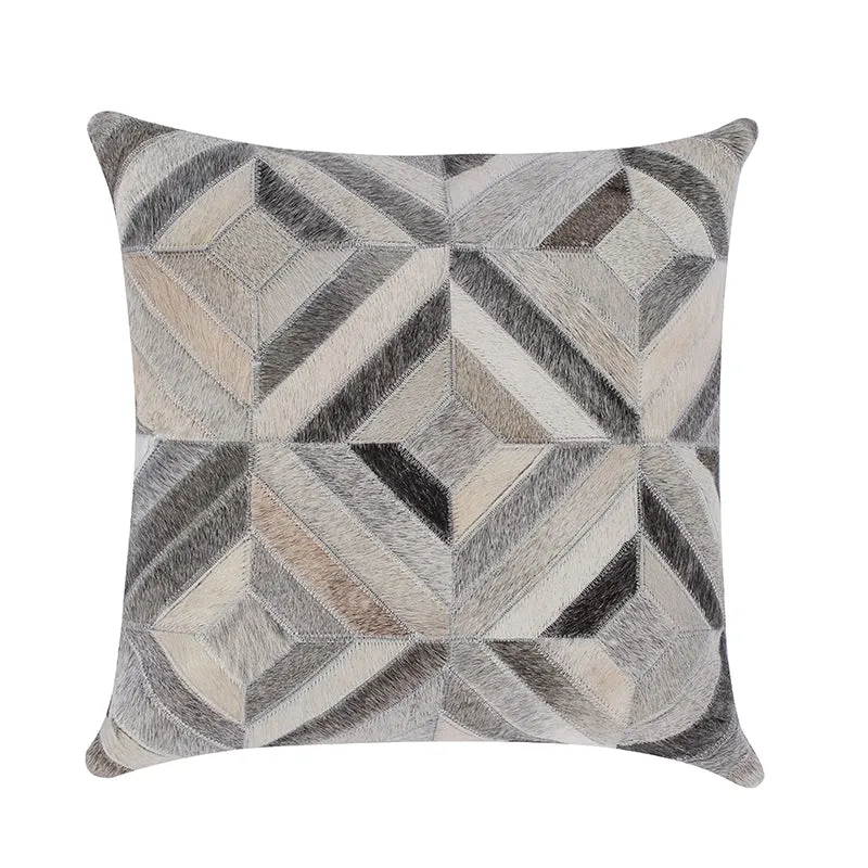 Cream and Grey Cowhide Throw Cushion