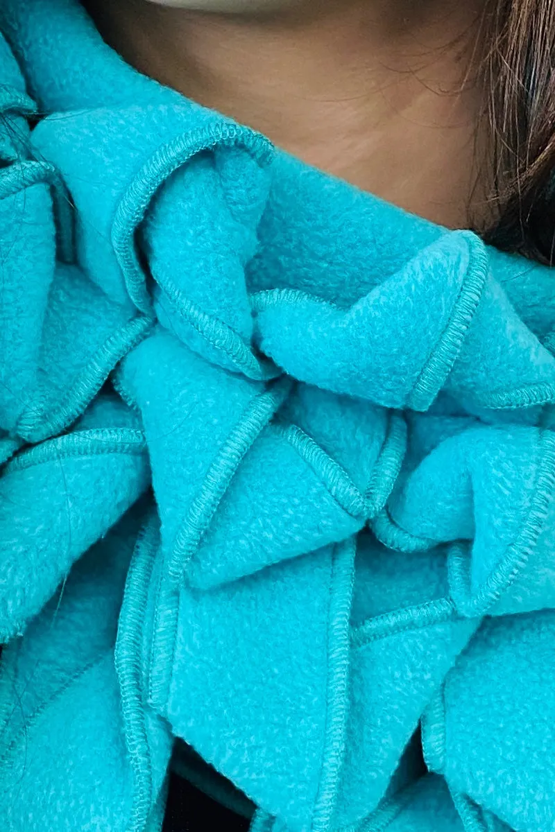 Ellie -  Turquoise Soft Fleece Button & Go Scarf/Collar