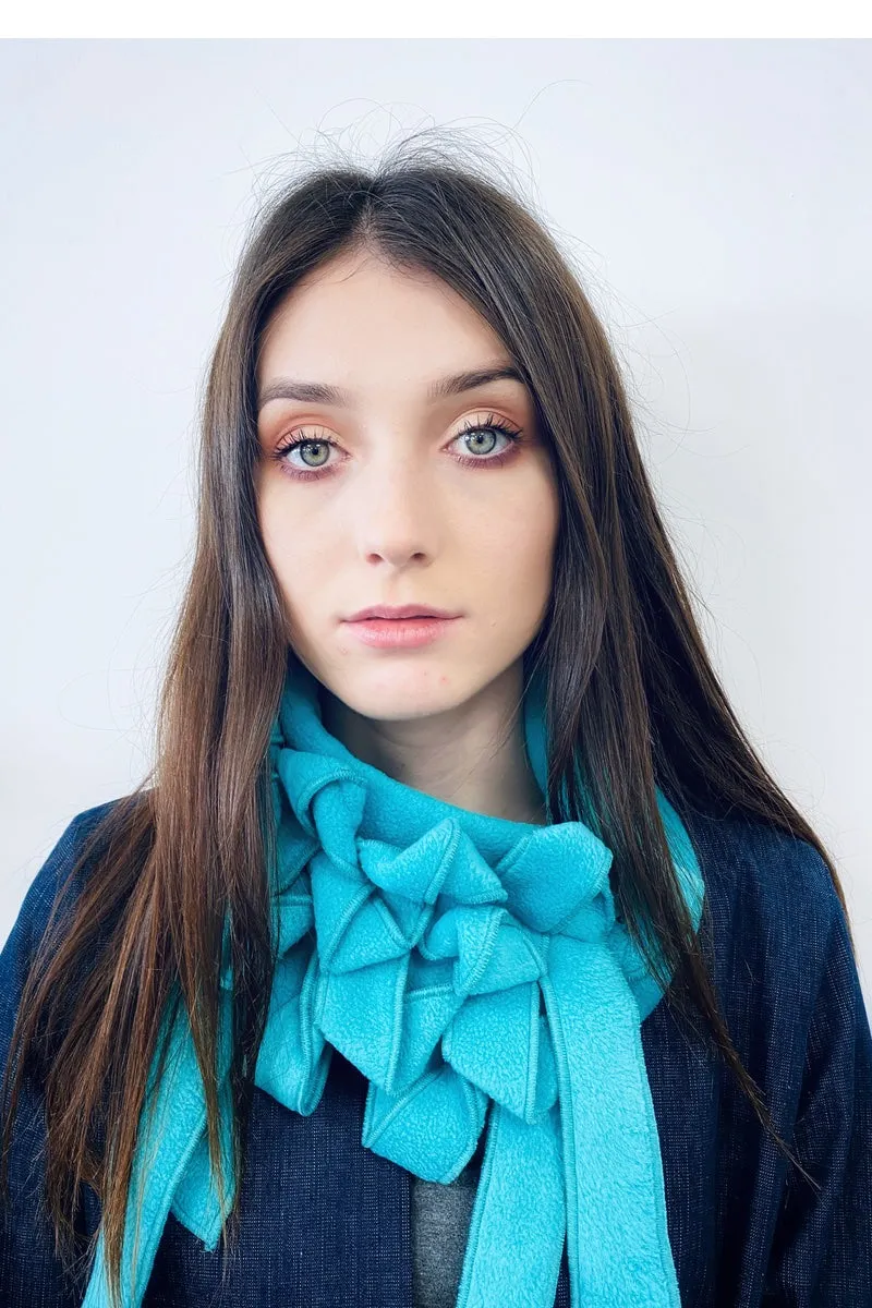 Ellie -  Turquoise Soft Fleece Button & Go Scarf/Collar