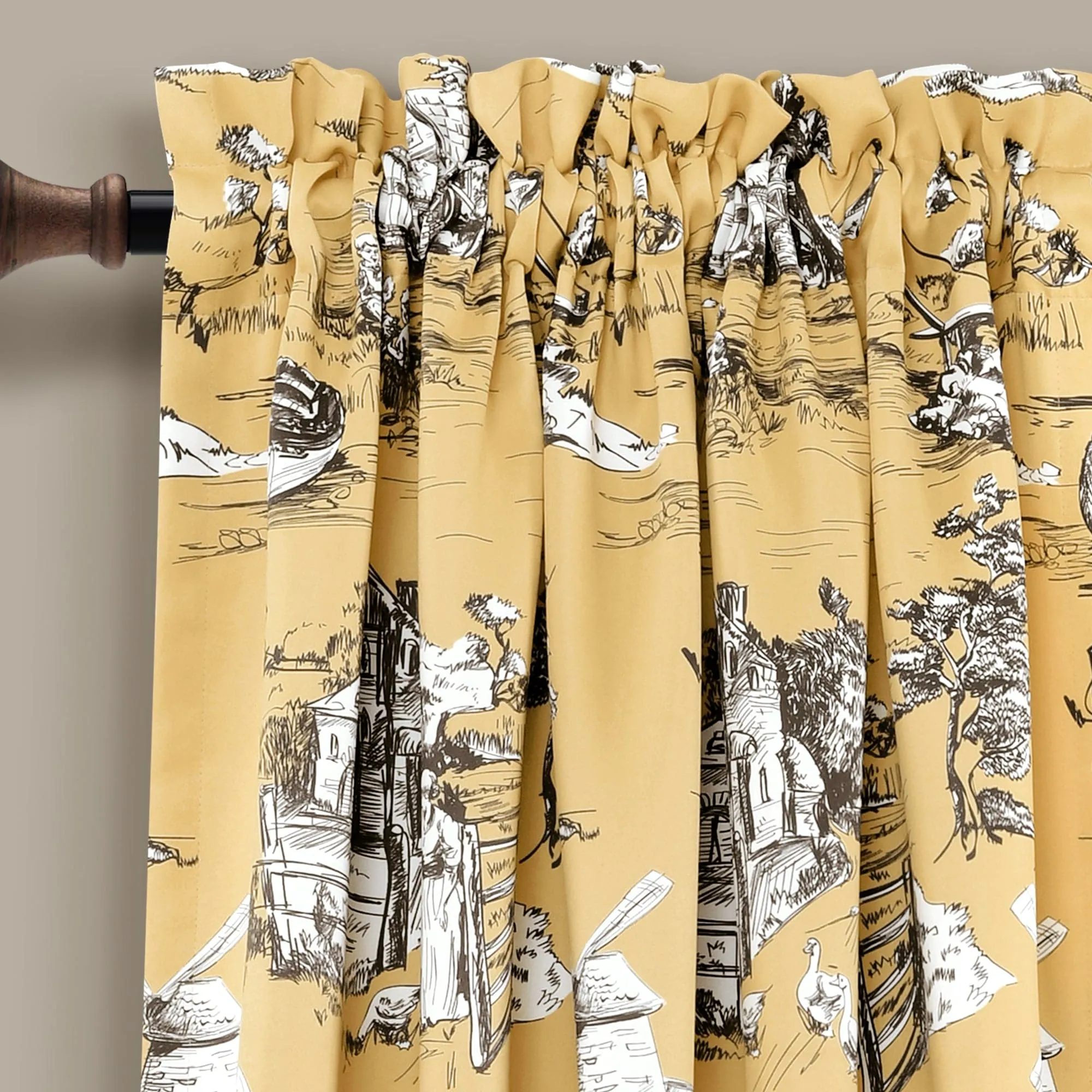 French Country Toile Room Darkening Window Curtain Set