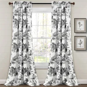 French Country Toile Room Darkening Window Curtain Set