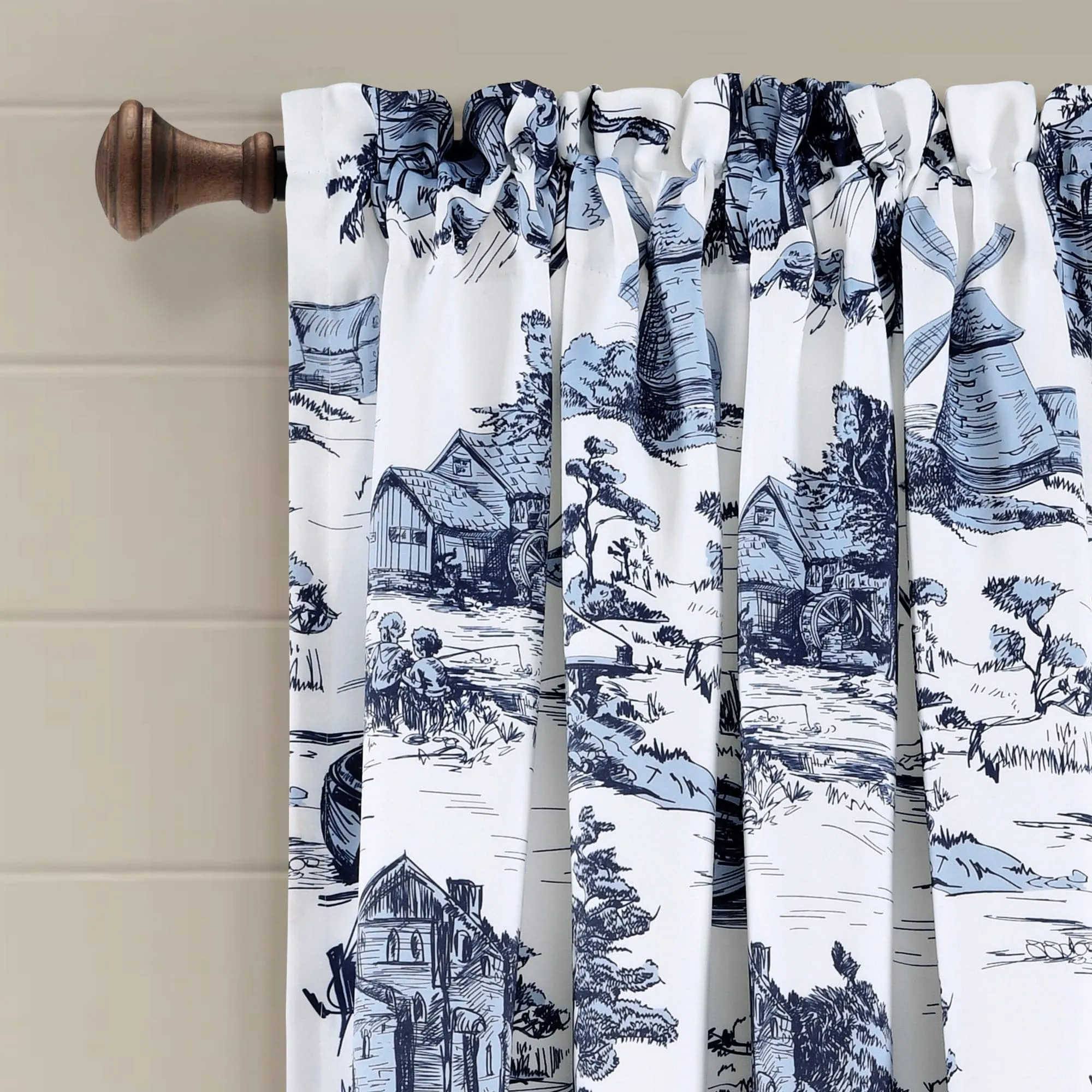 French Country Toile Room Darkening Window Curtain Set