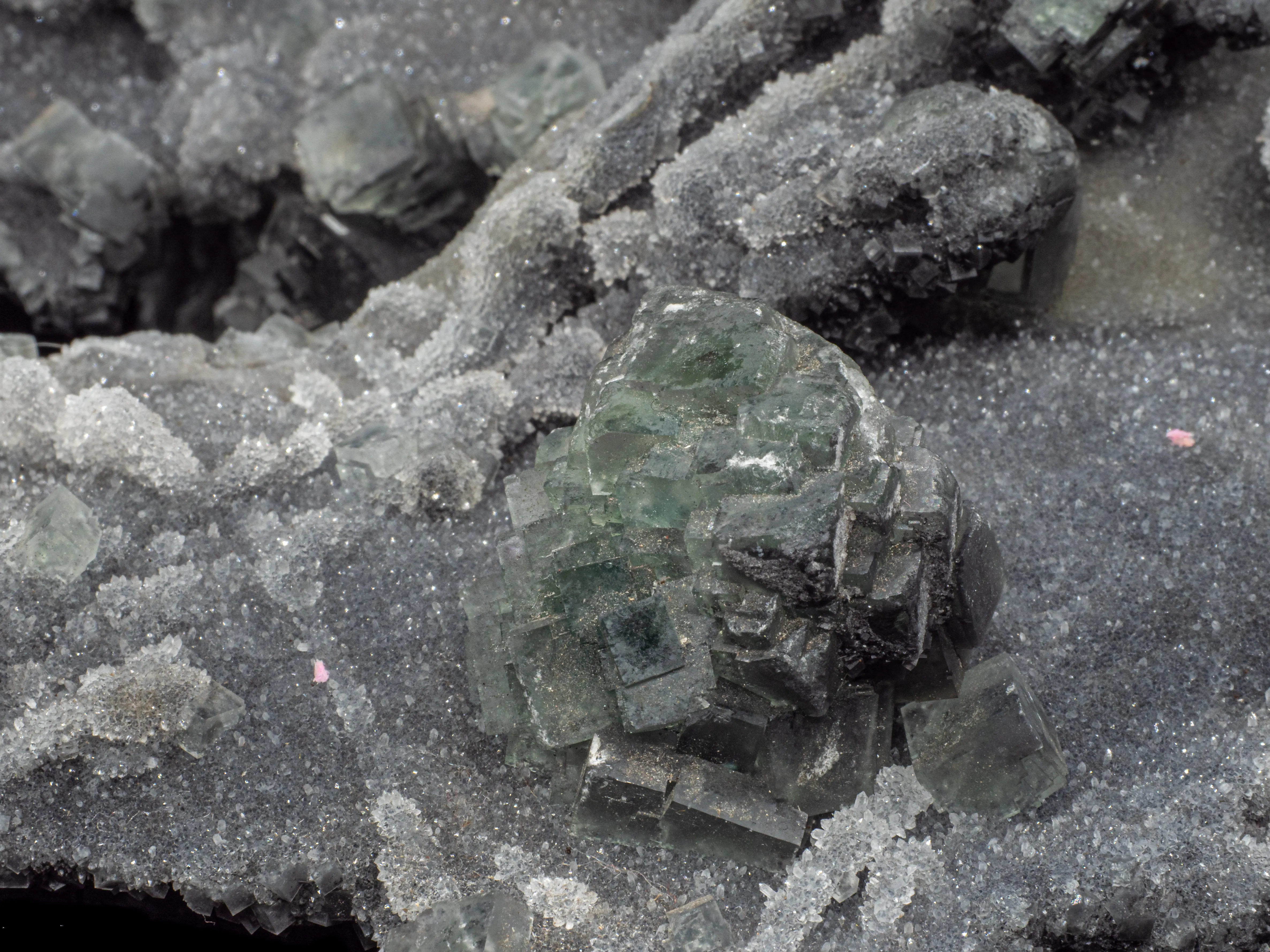 Green Cubic Fluorite on Grey Chalcedony Natural Piece [GF2]