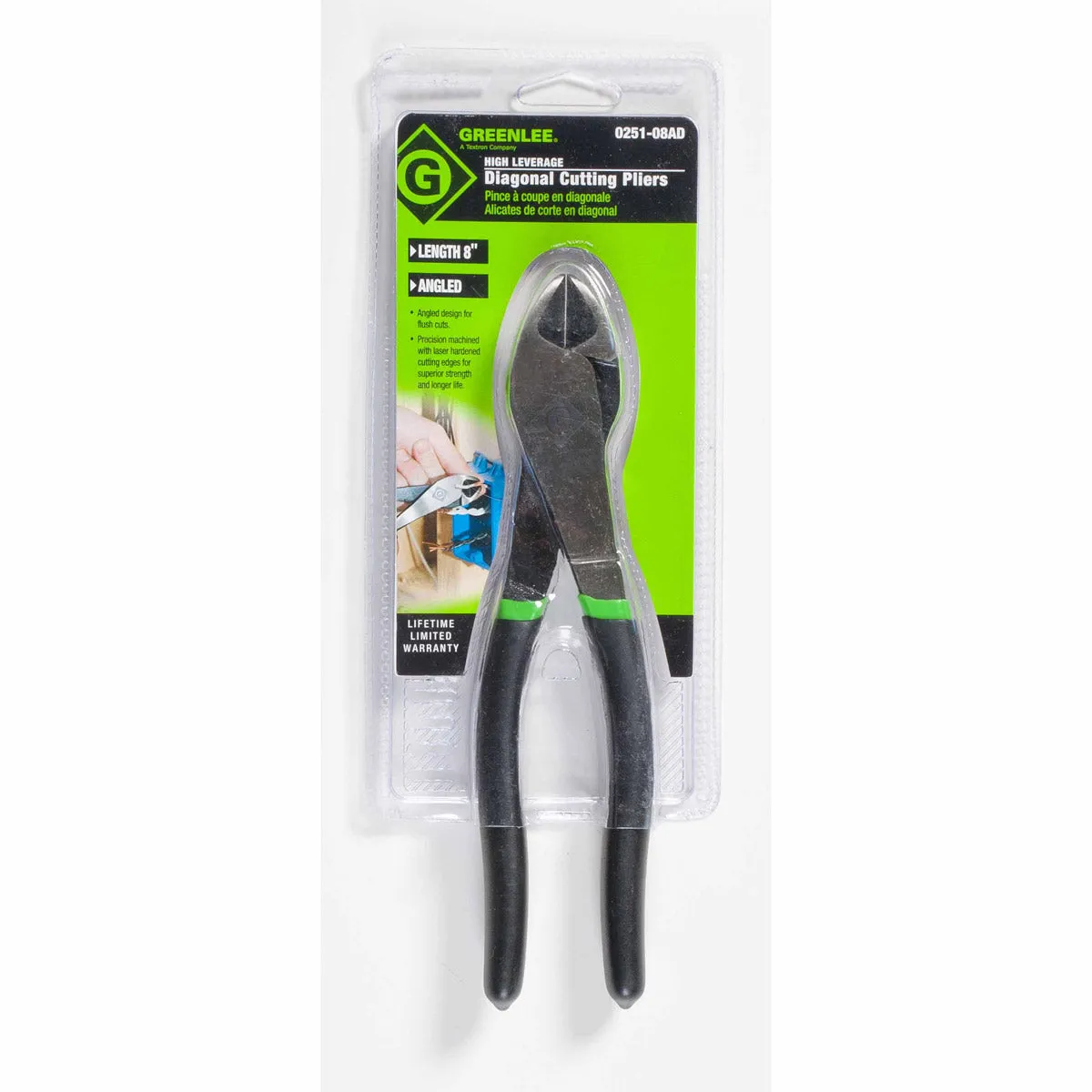 Greenlee 0251-08AD High Leverage Diagonal Cutting Pliers 8in. angled dipped grip