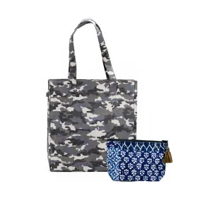 Grey Camo Upright Bag with Blue Boho Makeup Bag (Only $50 with code: GIFT50)