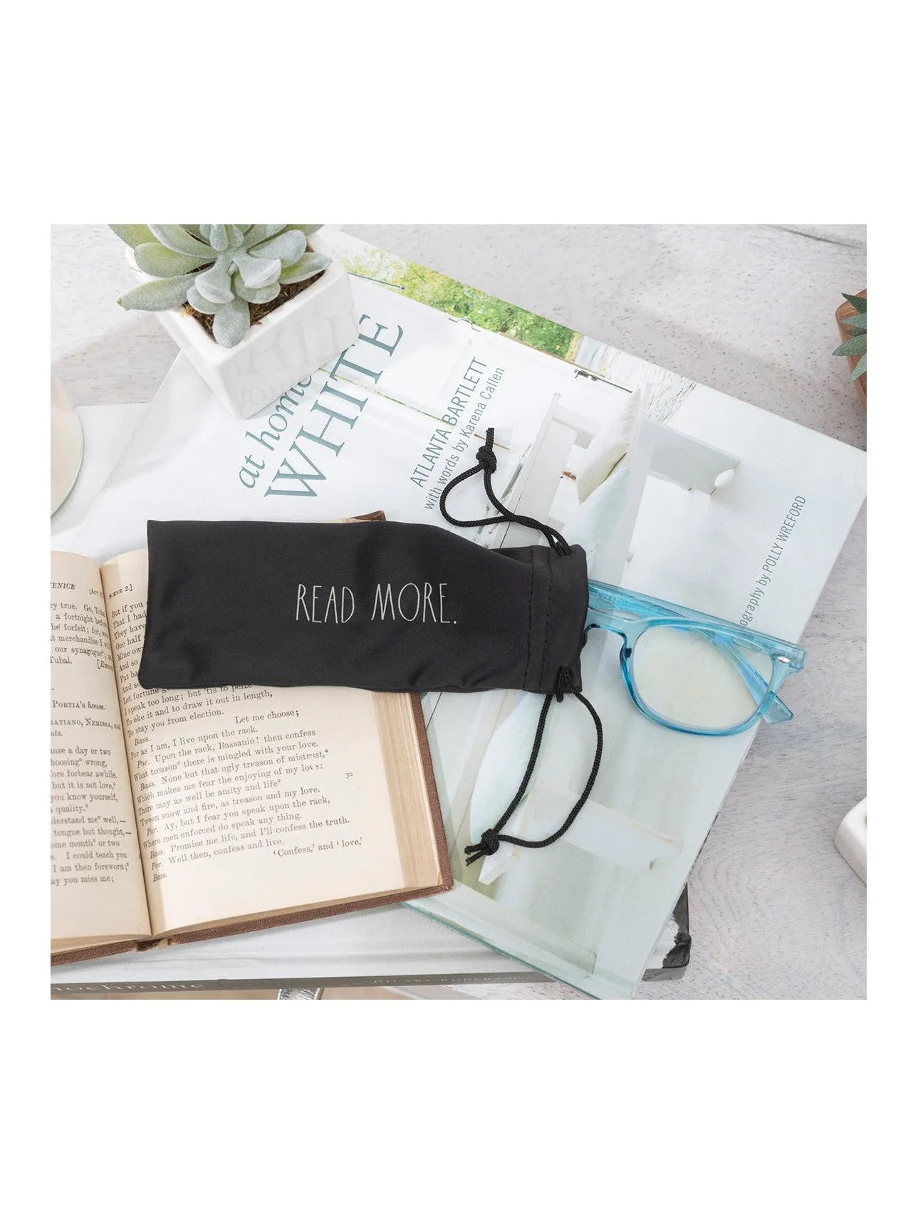 JUDY Blue Light Blocking Reading Glasses with "READ MORE" Signature Font Case