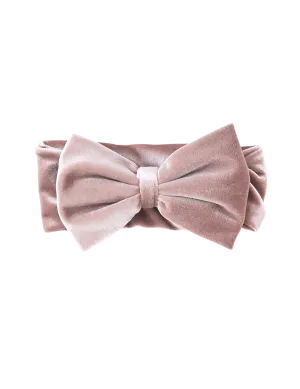 Oversized Bow Velour Baby Headband - Rose Powder