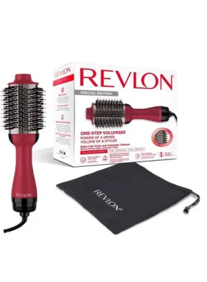 REVLON RVDR5279UKE Salon One-Step Hair Dryer and Volumizer with Titanium Coating and Travel Case- Cherry red