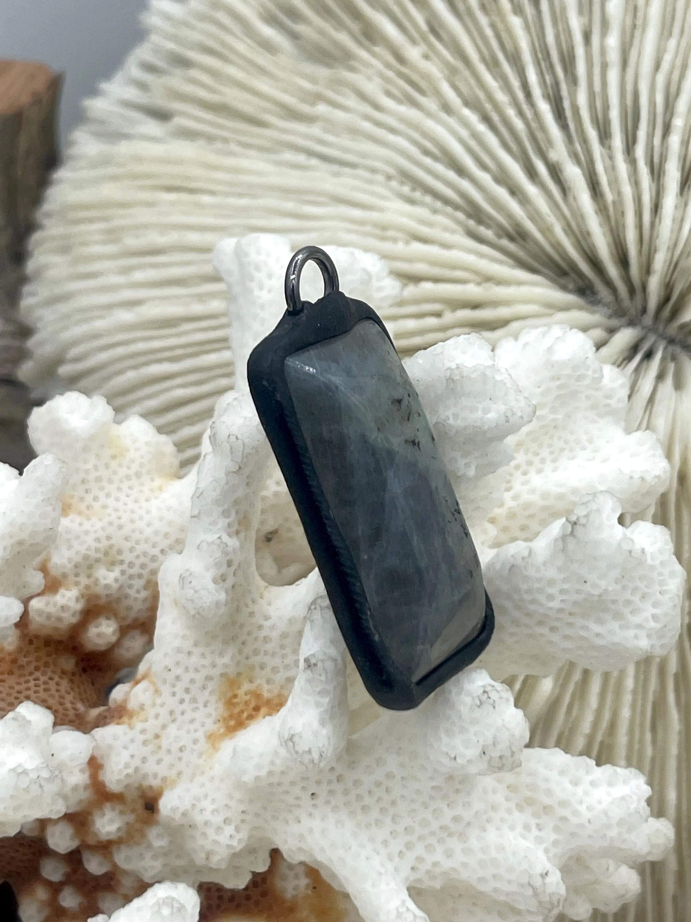 Soldered Natural Labradorite Stone Pendants, Rectangle Stone Pendants with Matte Black Soldering,All unique stones, Natural Stone,Fast Ship.