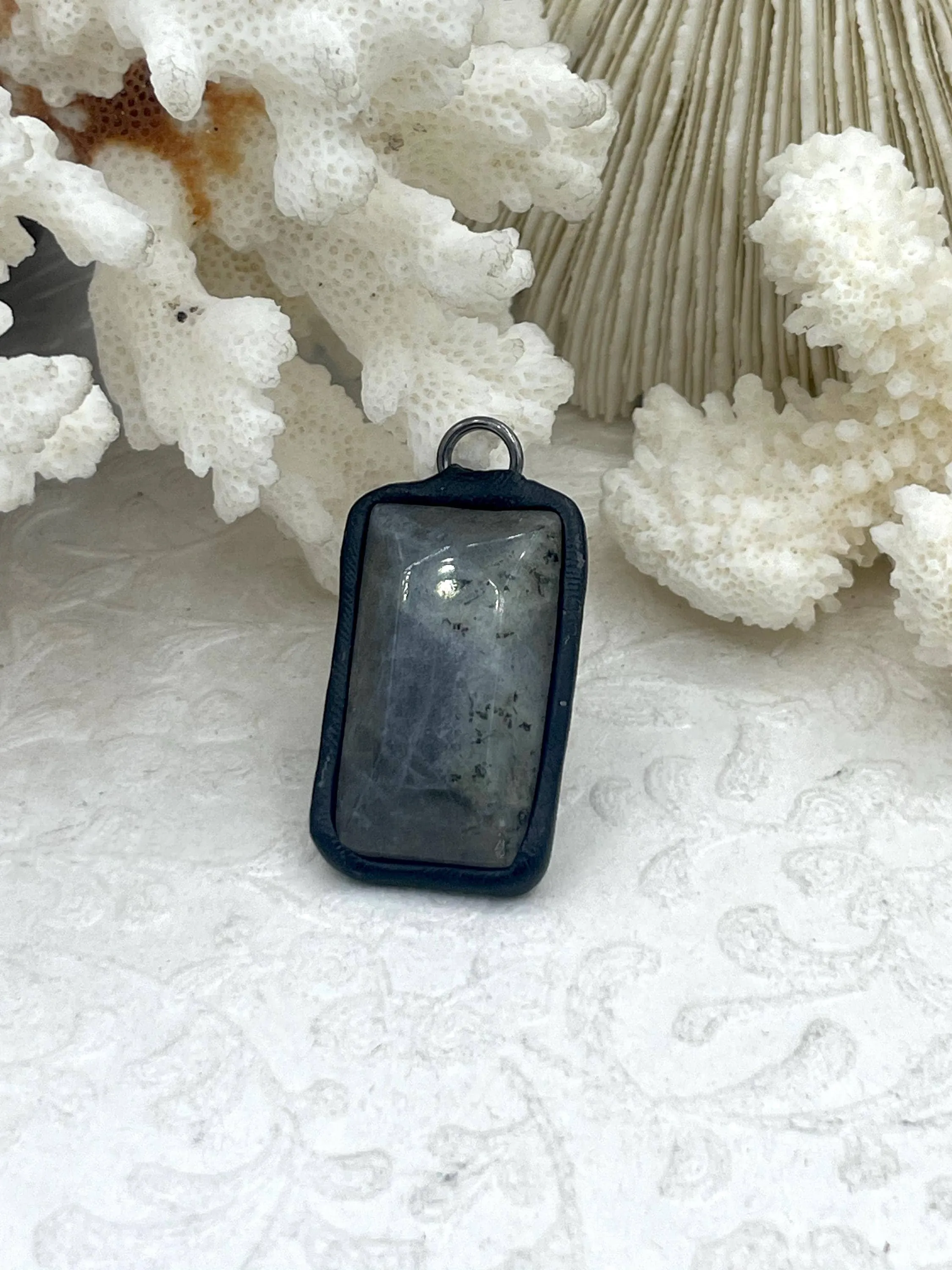 Soldered Natural Labradorite Stone Pendants, Rectangle Stone Pendants with Matte Black Soldering,All unique stones, Natural Stone,Fast Ship.